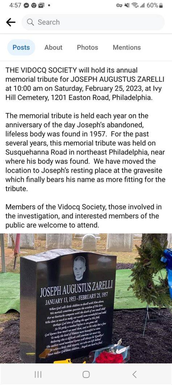 Annual memorial tribute for Joseph Augustus Zarelli Northeast Times