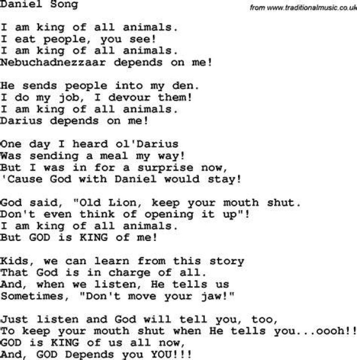 Christian Childrens Song Daniel Song Lyrics
