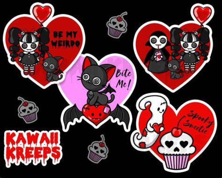 Goth Valentines Cards Clipart / Digital Stickers for Sublimation Emo