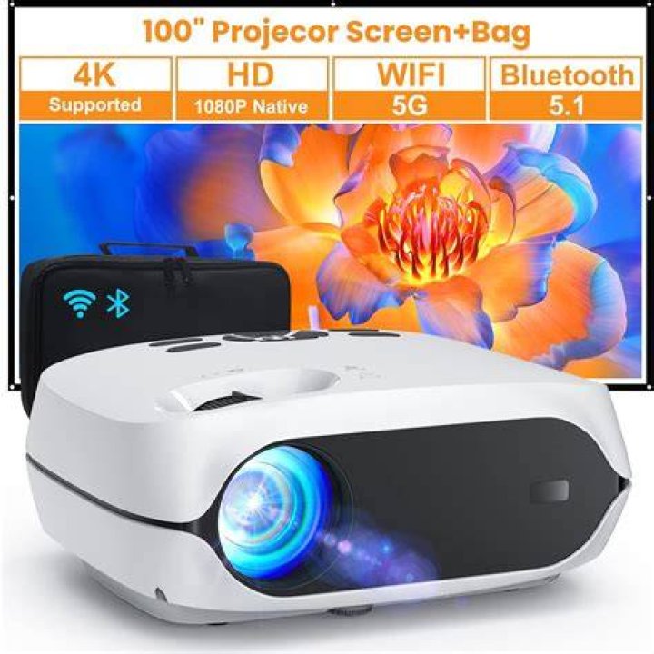 HAPPRUN Projector, 5G WiFi Bluetooth Projector, Native 1080P Portable