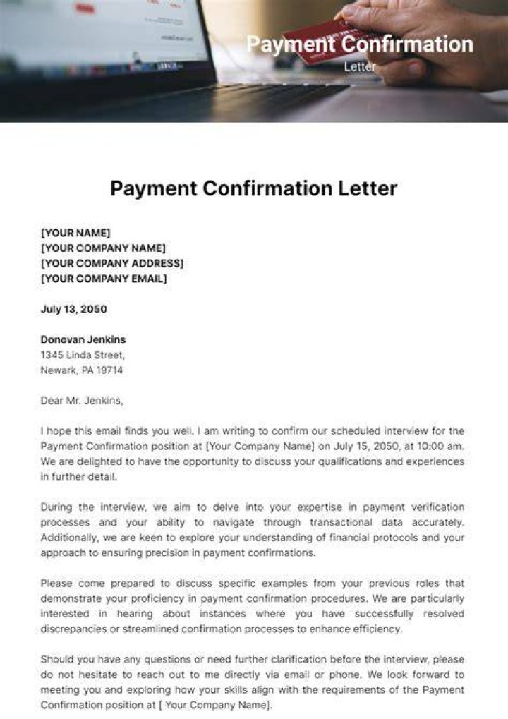 Payment Confirmation Letter Sample Letter of Confirmation YouTube
