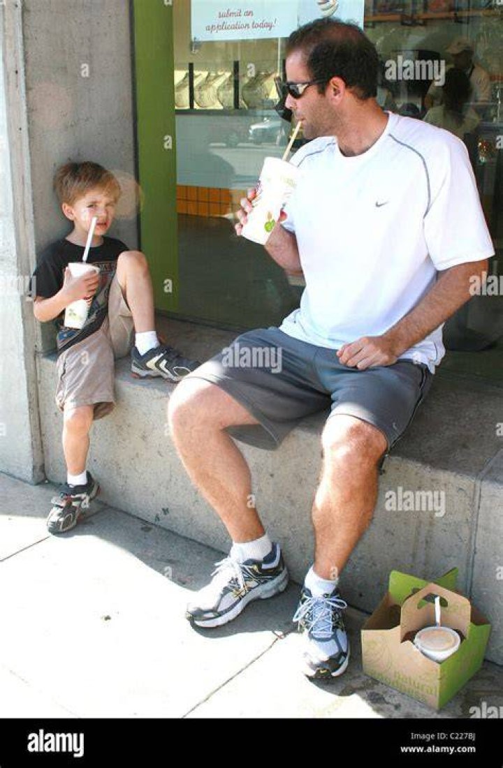 Pete Sampras and son Christian Sampras grab a drink at Jamba Juice Los