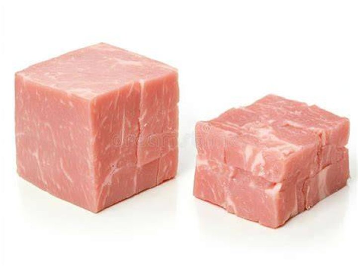 two pieces of raw meat are shown next to each other, labeled with the