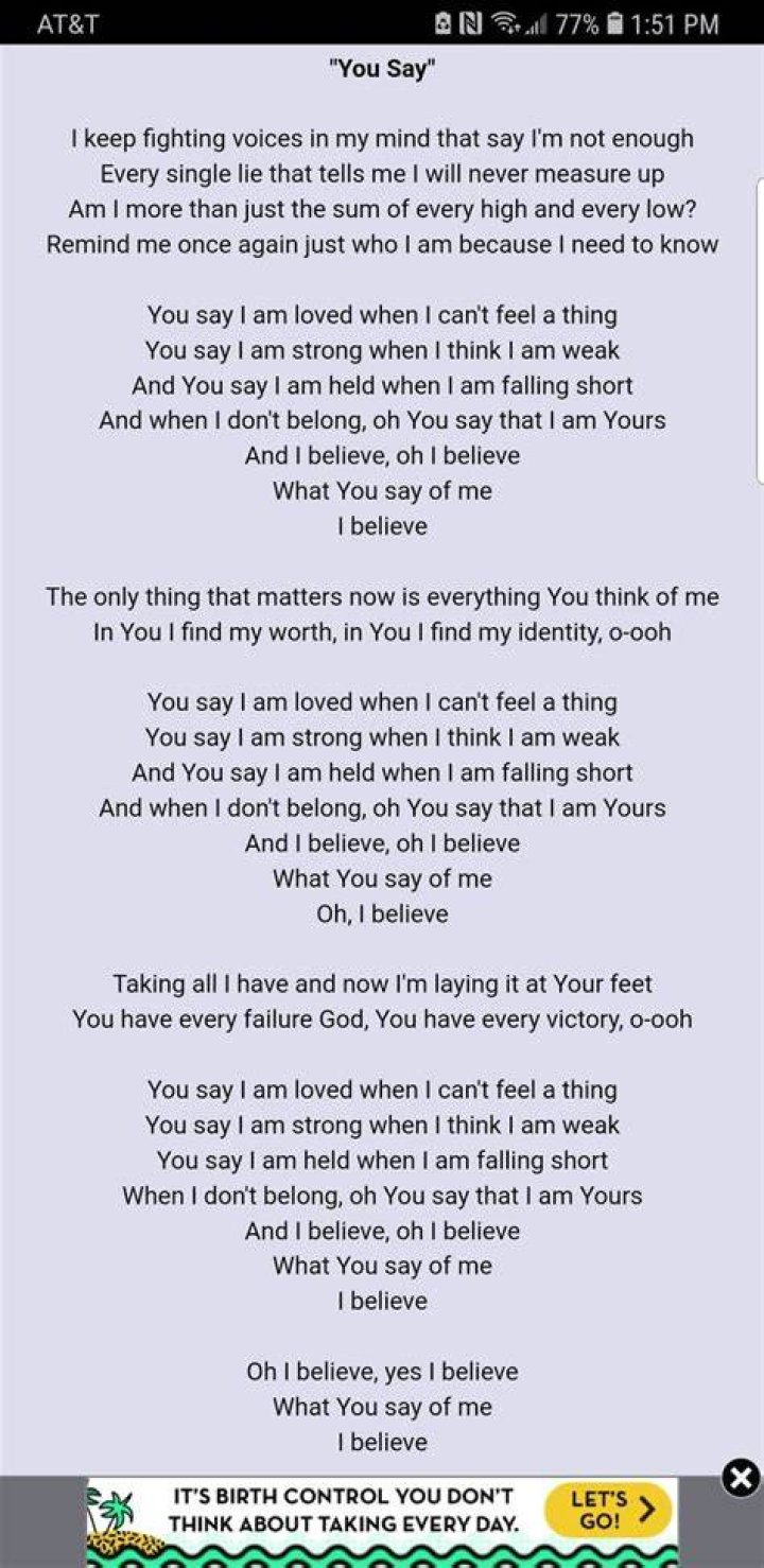 You Say (Lyrics) Lauren Daigle [LARGE TEXT / EASY TO READ] YouTube